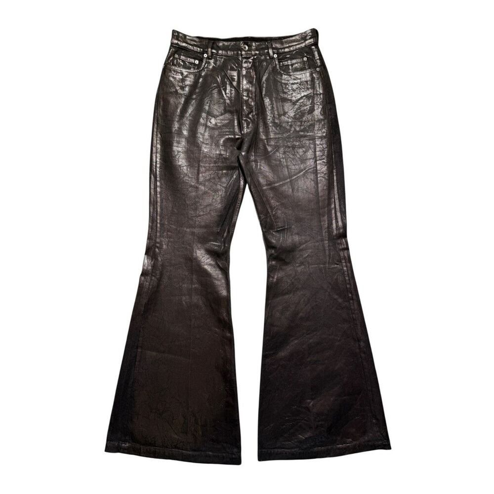 Flared waxed bronze denim